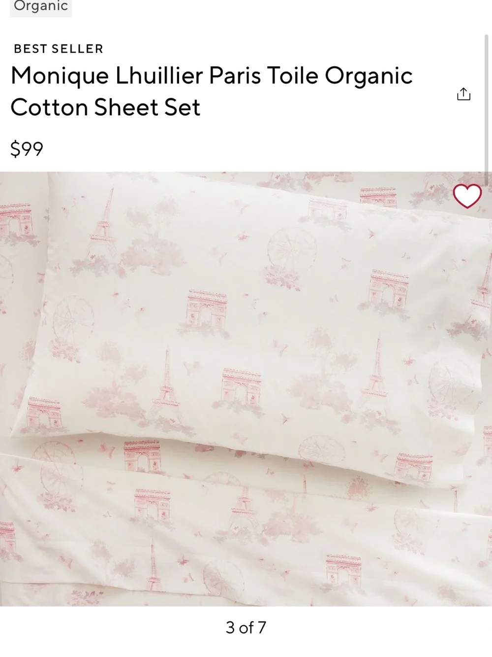 Pottery Barn Kids Monique Lhuillier Paris Toile Organic Cotton Sheet Set NEW